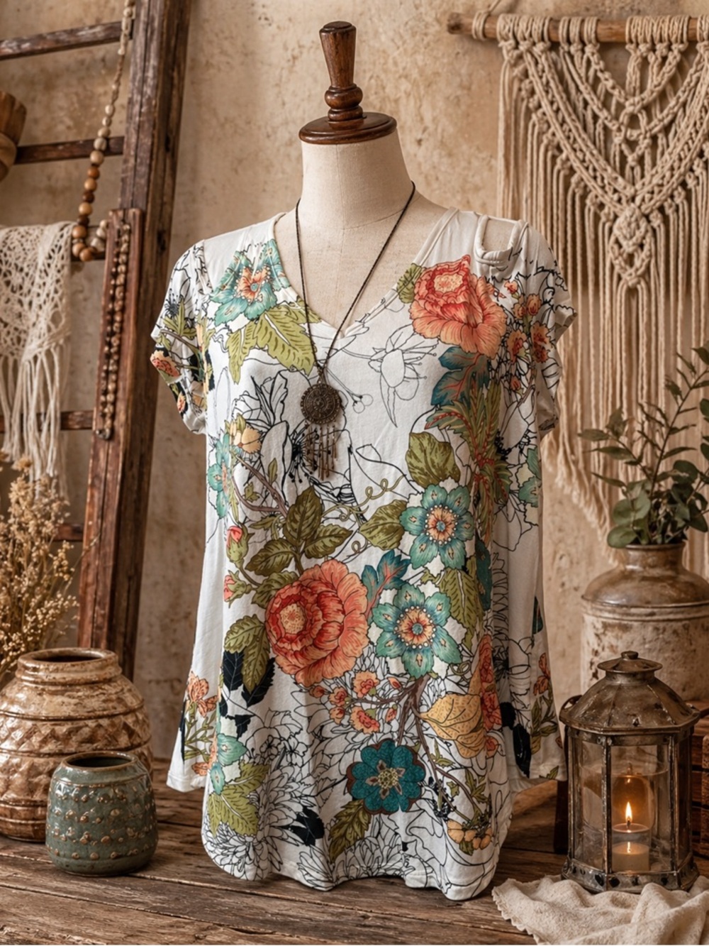 Gaze Women’s Floral Cold‎ Shoulder Top Size Large